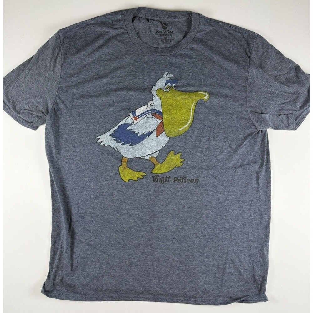 SeaWorld Classics Virgil Pelican Graphic Tee Heather Gray XL Retro